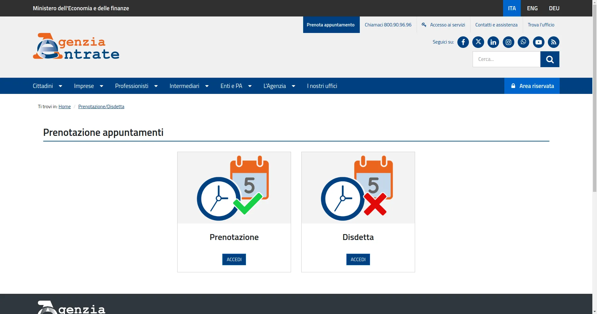 Prenotazione o Disdetta