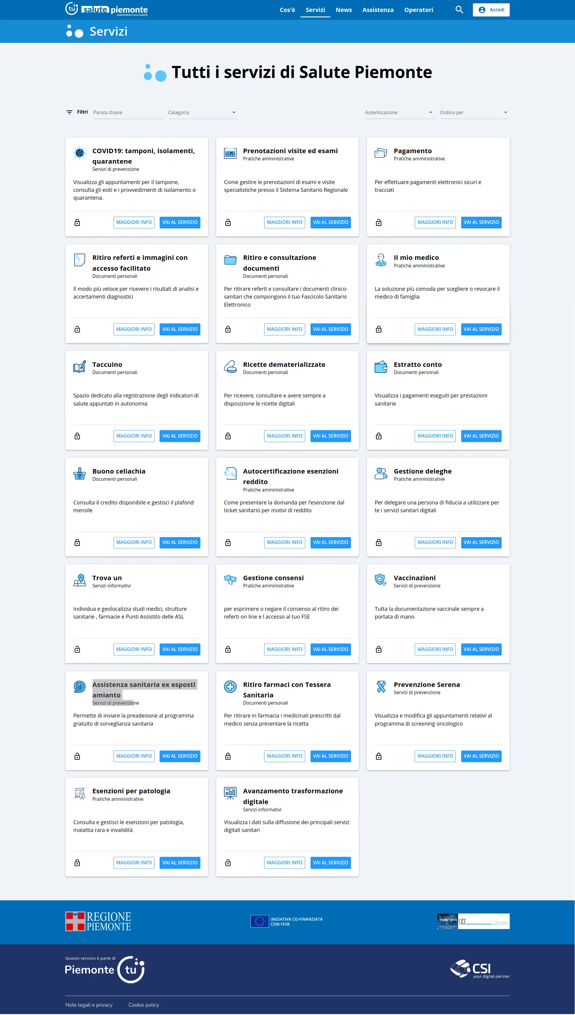 Servizi del Portale Salute Piemonte